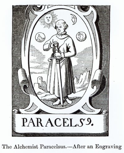 صورة لباراسيلسوس (Philippus Aureolus Theophrastus) (1493-1541) ، توضيح من العلوم والأدب في العصور الوسطى وعصر النهضة ، كتب ونقش بول لاكروا ، 1878 (woodc بواسطة مدرسة اللغة الإنجليزية