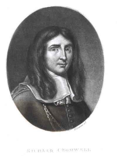 صورة لريتشارد كرومويل (1626-1712) منقوشة بقلم ريتشارد إيرلوم (1743-1822) من "شخصيات لامعة في التاريخ البريطاني" (mezzotint) بواسطة مدرسة اللغة الإنجليزية