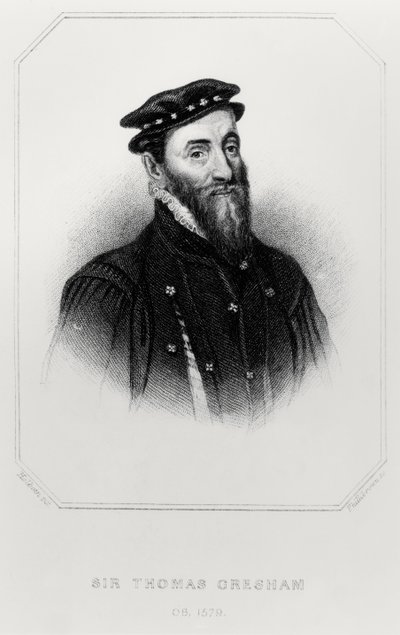 صورة السير توماس جريشام (1519-79) من "صور بريتيش لودج" ، 1823 (نقش) (صورة ب. بواسطة مدرسة اللغة الإنجليزية