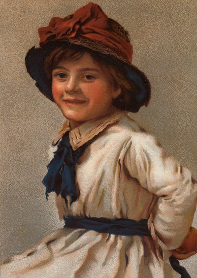 صورة لفتاة شابة ترتدي قبعة (chromolitho) بواسطة مدرسة اللغة الإنجليزية