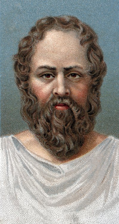 صورة للفيلسوف اليوناني سقراط (469-399 قبل الميلاد) سقراط - من سلسلة "قادة الرجال" - الطباعة الحجرية الملونة - المدرسة الإنجليزية ، القرن العشرين - بواسطة مدرسة اللغة الإنجليزية