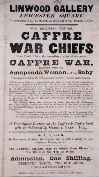 إعلان ملصق لمحاضرة حول Caffre War Chiefs في معرض Linwood بواسطة مدرسة اللغة الإنجليزية