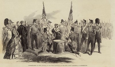 Presentation of New Colours to the 43rd Regiment by the Honourable Lady Pakenham, at Portsmouth (engraving) بواسطة مدرسة اللغة الإنجليزية