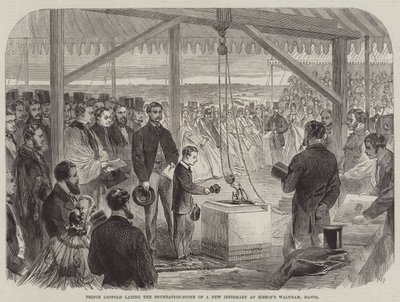 الأمير ليوبولد يضع حجر الأساس لمستشفى جديد في Bishop's Waltham ، Hants (نقش) بواسطة مدرسة اللغة الإنجليزية