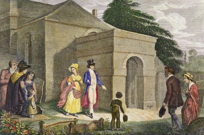 الأميرة شارلوت أوغستا من ويلز (1796-1817) والأمير ليوبولد من ساكس كوبورغ جوثا (1790-1865) ذاهبون إلى كنيسة إيشر بواسطة مدرسة اللغة الإنجليزية