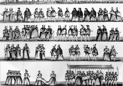 موكب في تعميد الأمير آرثر ، ابن هنري السابع ، محفور في عام 1782 بواسطة مدرسة اللغة الإنجليزية