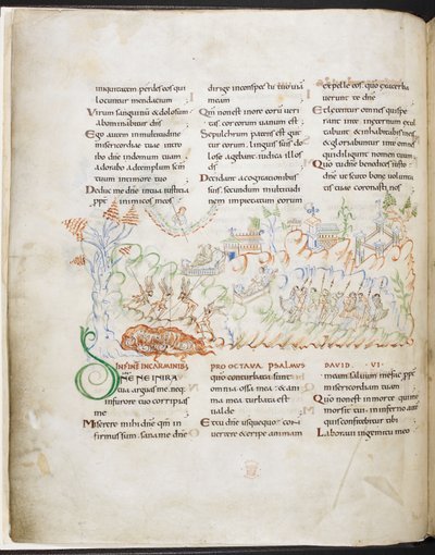 مزمور 6 من سفر مزامير هارلي، Harley MS 603 f.3v بواسطة مدرسة اللغة الإنجليزية