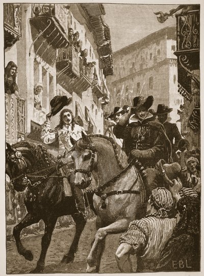 استقبال عام للأمير تشارلز في مدريد ، صورة توضيحية من Cassell Illustrated History of England (sepia photo) بواسطة مدرسة اللغة الإنجليزية