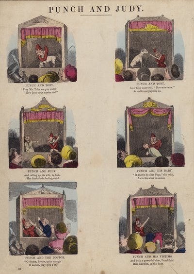 Punch and Judy Show (coloured engraving) بواسطة مدرسة اللغة الإنجليزية