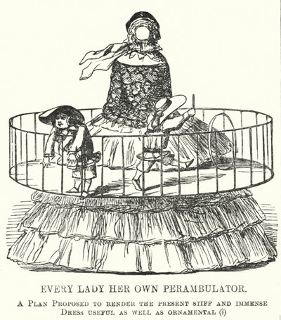 كارتون لكمة: Every Lady Her Own Perambulator - الموضة للتنانير ذات الأطواق النسائية (النقش) بواسطة مدرسة اللغة الإنجليزية