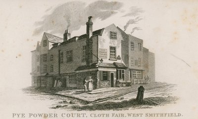Pye Powder Court ، معرض القماش ، West Smithfield ، الذي عقد في Sign of the the and Shears public house بواسطة مدرسة اللغة الإنجليزية