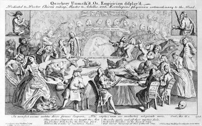 عرض Quackery غير المقنع أو التجريبية: مخصص للطبيب Chiron ، وركوب الماجستير إلى Achilles ، و Aesculapius ، الطبيب غير العادي للموت ، 1748 بواسطة مدرسة اللغة الإنجليزية