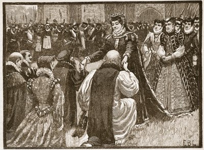 الملكة ماري وسجناء الدولة في البرج ، رسم توضيحي من Cassells Illustrated History of England (sepia photo) بواسطة مدرسة اللغة الإنجليزية