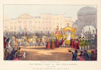 الملكة فيكتوريا تدخل مدينة لندن في تمبل بار ، نقشها ج.تريغير ، 1837 بواسطة مدرسة اللغة الإنجليزية