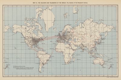 السكك الحديدية والتلغرافات في العالم، إنشاءات القرن التاسع عشر (طباعة حجرية ملونة) بواسطة مدرسة اللغة الإنجليزية
