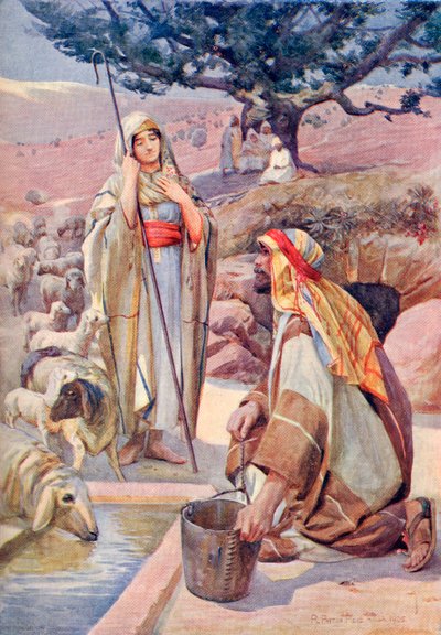 رفقة عند البئر، من كتاب "كتاب فلسطين الحديثة" لريتشارد بينليك نشر عام 1910 (مطبوع) بواسطة مدرسة اللغة الإنجليزية