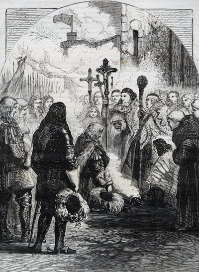 استقبال جيمس الثاني في دبلن ، تم نشره في "Cassell&39;s Illustrated History of England ، vol IV" ، 1874 بواسطة مدرسة اللغة الإنجليزية
