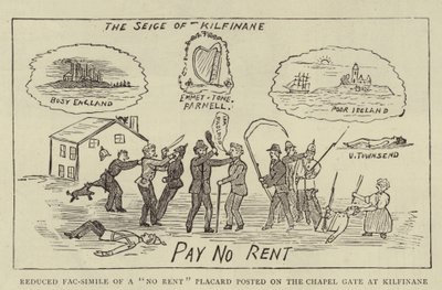 Reduced Fac-simile of a "No Rent" Placard posted on the Chapel Gate at Kilfinane (engraving) بواسطة مدرسة اللغة الإنجليزية