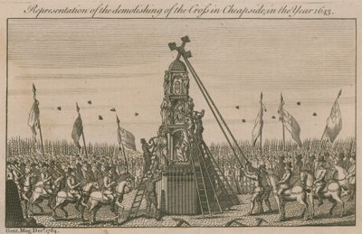تمثيل هدم الصليب في تشيبسايد عام 1643 بواسطة مدرسة اللغة الإنجليزية