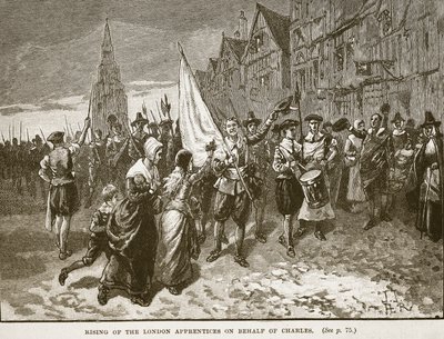 صعود المتدربين في لندن نيابة عن تشارلز ، رسم توضيحي من Cassells Illustrated History of England (sepia photo) بواسطة مدرسة اللغة الإنجليزية