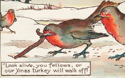 Robin catching a worm (colour litho) بواسطة مدرسة اللغة الإنجليزية