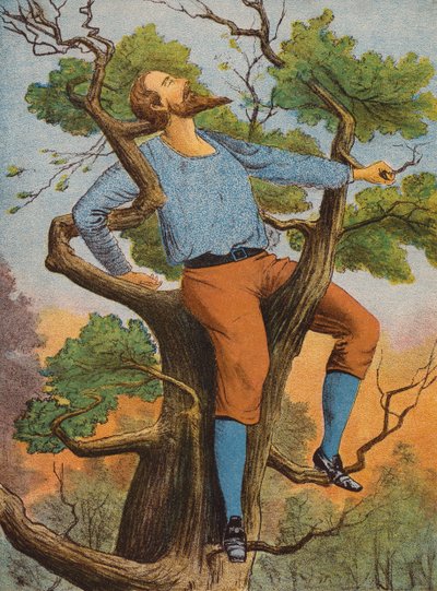 روبنسون كروزو (طباعة حجرية ملونة) بواسطة مدرسة اللغة الإنجليزية
