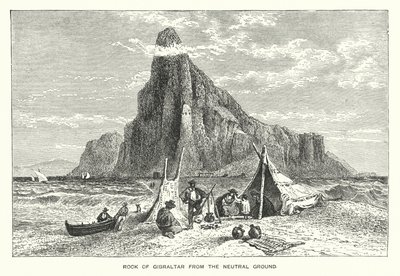 صخرة جبل طارق من الأرض المحايدة (نقش) بواسطة مدرسة اللغة الإنجليزية