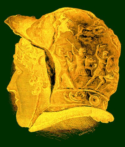 خوذة نذرية رومانية ، رسم توضيحي من Cassells Illustrated تاريخ عالمي بقلم إدوارد أولييه ، نقش بواسطة CE Charlton ، نشر عام 1890 (صورة محسنة رقميًا) بواسطة مدرسة اللغة الإنجليزية