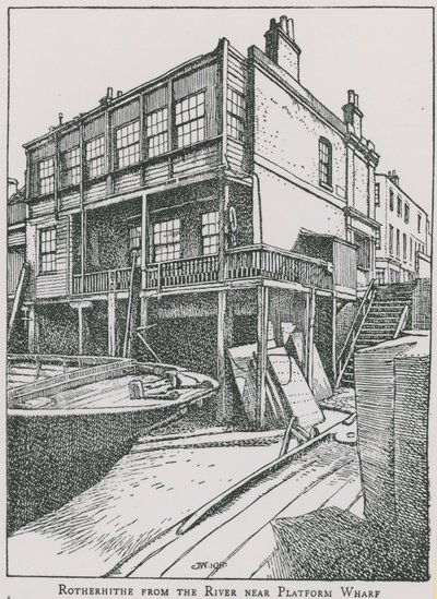 Rotherhithe من نهر التايمز بالقرب من Platform Wharf ؛ الملاك بواسطة مدرسة اللغة الإنجليزية