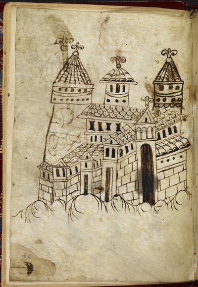 مبنى Royal 15 A. XVI Romanesque مع ثلاثة أبراج (حبر على ورق) بواسطة مدرسة اللغة الإنجليزية