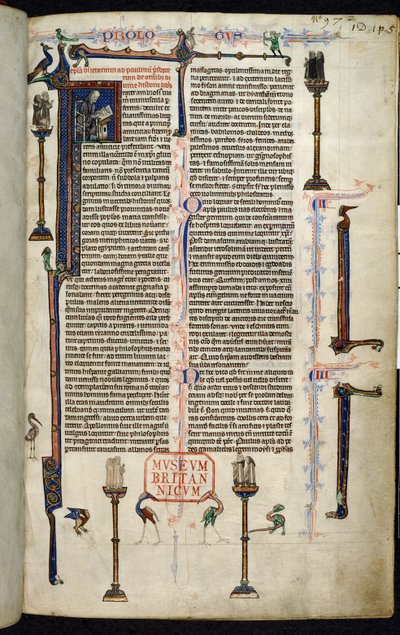 Royal 1 D I ، f.1r ، جيروم ، الرهبان على الأعمدة ، من إنجيل وليام ديفون (ورق) بواسطة مدرسة اللغة الإنجليزية