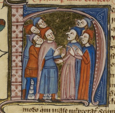 Royal 6 E. VII f.200، Heretics، from "Omne Bonum" (رق) بواسطة مدرسة اللغة الإنجليزية