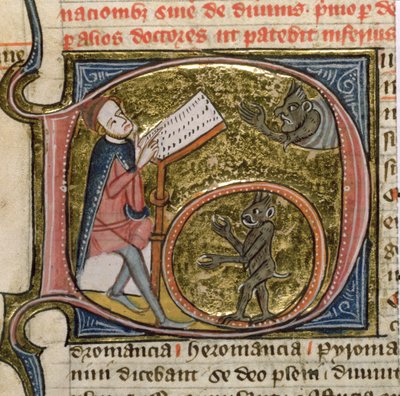 Royal MS 6E VI fol.535v ساحر استدعاء الشياطين ، من "Omne Bonum" بقلم جيمس لو بالمر بواسطة مدرسة اللغة الإنجليزية