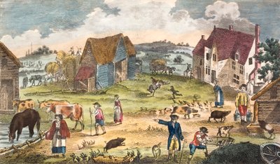 Rustic farmyard scene (coloured engraving) بواسطة مدرسة اللغة الإنجليزية
