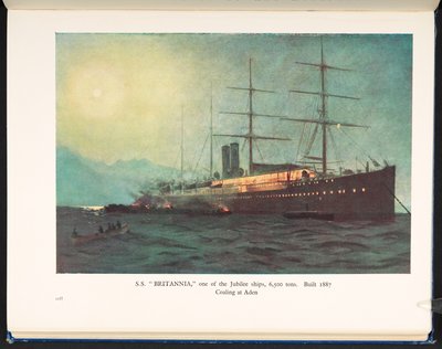 S. S. "Britannia" ، إحدى سفن اليوبيل ، 6500 طن ، بنيت عام 1887 بالفحم في عدن ، مائة عام من تاريخ شركة P&O ، شبه الجزيرة والشرقية للملاحة البخارية بواسطة مدرسة اللغة الإنجليزية