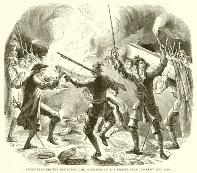 Sacheverel Rioters يدمرون أثاث الكنيسة بالقرب من نزل Lincolns ، 1710 بواسطة مدرسة اللغة الإنجليزية