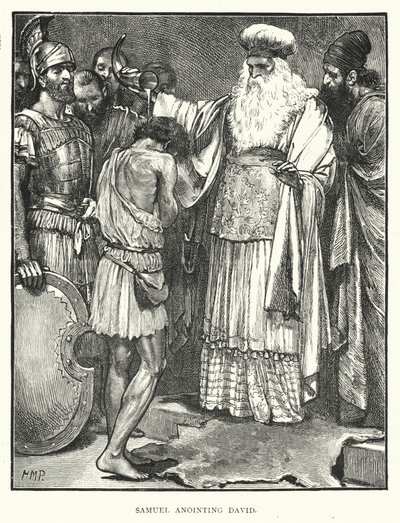 صموئيل يمسح داود (نقش) بواسطة مدرسة اللغة الإنجليزية