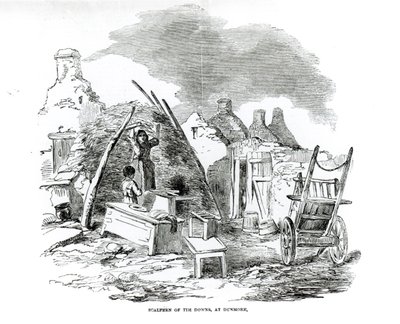 سكالبين أوف تيم داونز، في دنمور، من "أخبار لندن المصورة،" الأحد 22 ديسمبر 1849 (صورة حجري) (صورة بالأبيض والأسود) بواسطة مدرسة اللغة الإنجليزية