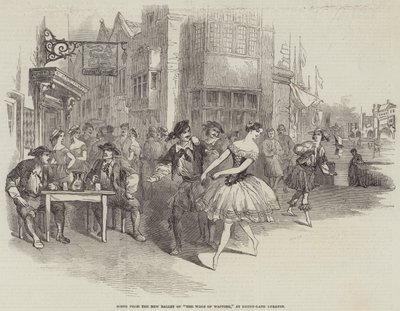 مشهد من باليه الجديد "The Wags of Wapping" في مسرح Drury-Lane (نقش) بواسطة مدرسة اللغة الإنجليزية