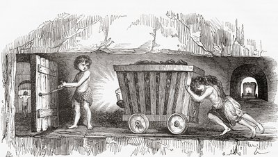 Scene inside an English coal mine, early 19th century (engraving) بواسطة مدرسة اللغة الإنجليزية
