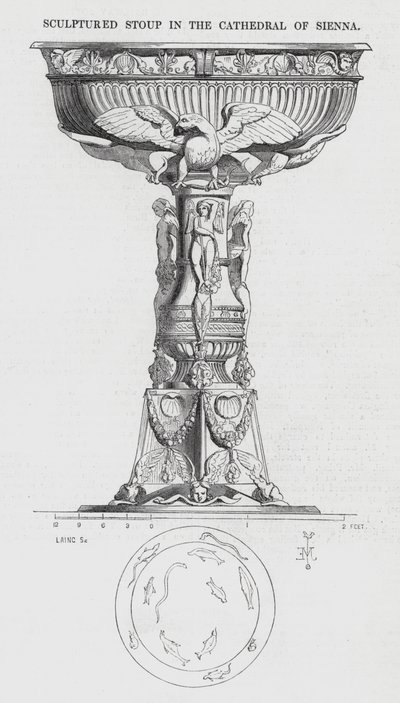 Sculptured Stoup in the Cathedral of Sienna (engraving) بواسطة مدرسة اللغة الإنجليزية