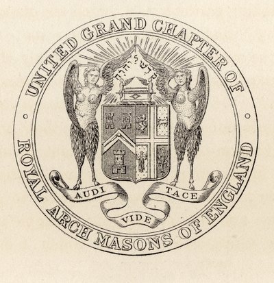 ختم الفصل الكبير المتحد من الماسونيين الأقواس الملكية في إنجلترا ، 1817 ، من "تاريخ الماسونية ، المجلد الثاني" ، نشره توماس سي جاك ، لندن ، 1883 بواسطة مدرسة اللغة الإنجليزية