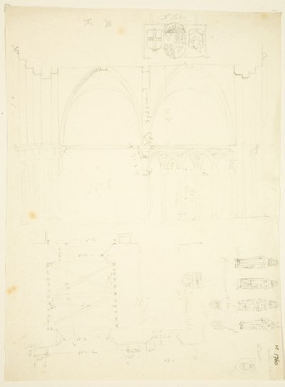 سلسلة من الرسومات التخطيطية لـ Abbey Gatehouse وكاتدرائية Bristol (قلم رصاص وألوان مائية على ورق) بواسطة مدرسة اللغة الإنجليزية