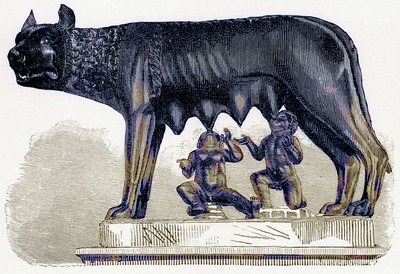 She-wolf of the Capitol ، توضيح من تاريخ روما بواسطة فيكتور دوروي ، نشر عام 1884 (صورة محسنة رقميًا) بواسطة مدرسة اللغة الإنجليزية