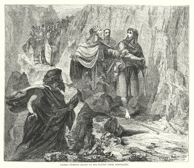 شمعي يلعن داود أثناء فراره من القدس (نقش) بواسطة مدرسة اللغة الإنجليزية
