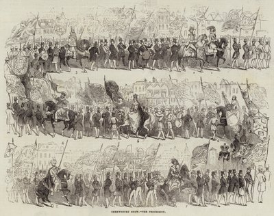 Shrewsbury Show, the Procession (engraving) بواسطة مدرسة اللغة الإنجليزية