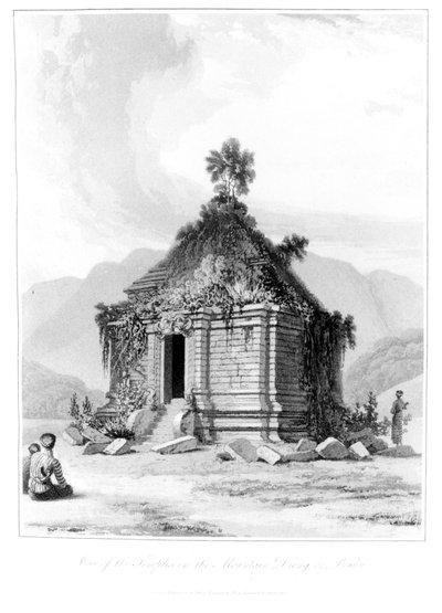 ضريح على جبل Dieng أو Prahu في وسط جاوا ، من History of Java ، المجلد 2 ، نشر عام 1817 بواسطة مدرسة اللغة الإنجليزية