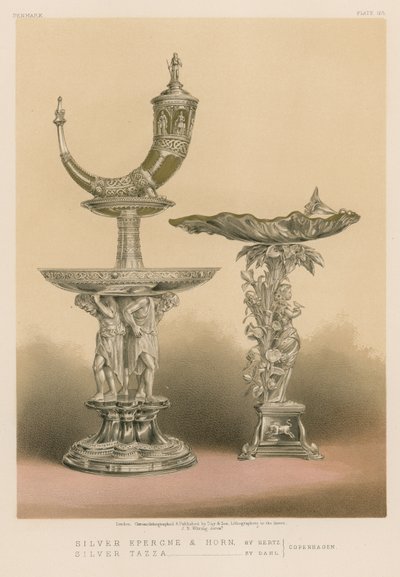 Silver Epergne and Horn by Hertz، Silver Tazza by Dahl، Copenhagen بواسطة مدرسة اللغة الإنجليزية