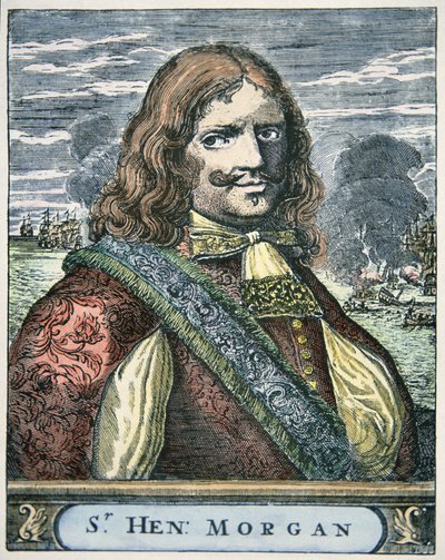 Sir Henry Morgan (c.1635-88) (coloured engraving) بواسطة مدرسة اللغة الإنجليزية