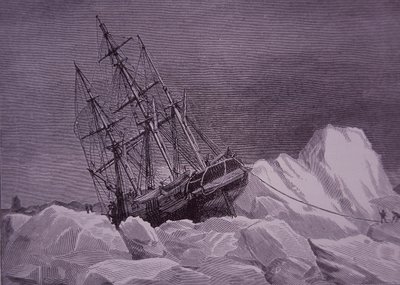 Sir John Franklin, expedition of 1845 to find Northwest Passage, ship Terror stuck in ice, late 19th century (engraving) بواسطة مدرسة اللغة الإنجليزية